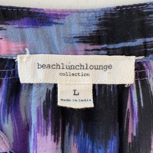 Beachlunchlounge Purple Ikat Boho V-Neck Popover Blouse Top Balloon 3/4 Sleeve - Picture 10 of 16